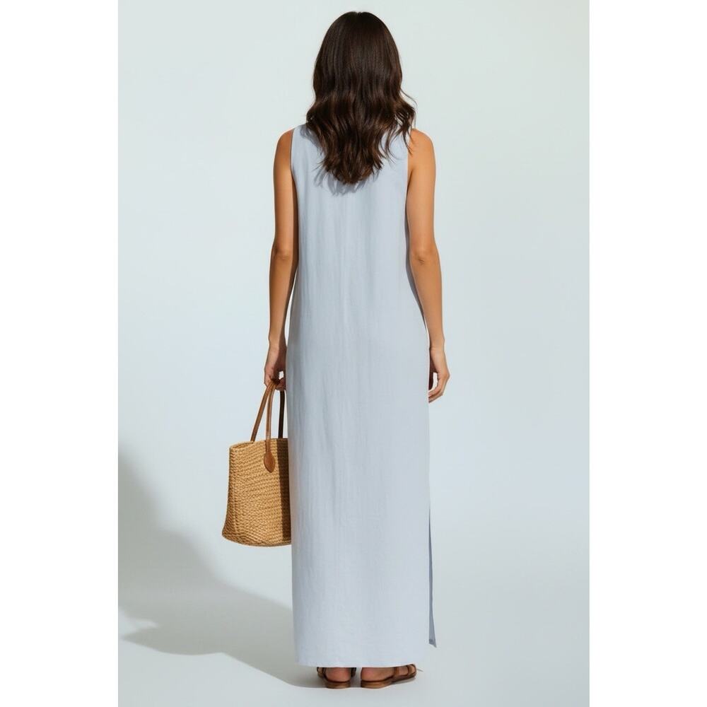 DKNY Boutique Solid V-Neck Sleeveless Maxi Dress Lightweight Side Slit Size XL - Picture 3 of 8